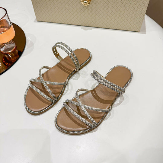 Damen Glamouröse Slide-Sandalen mit funkelnden Riemen und komfortablem Fußbett