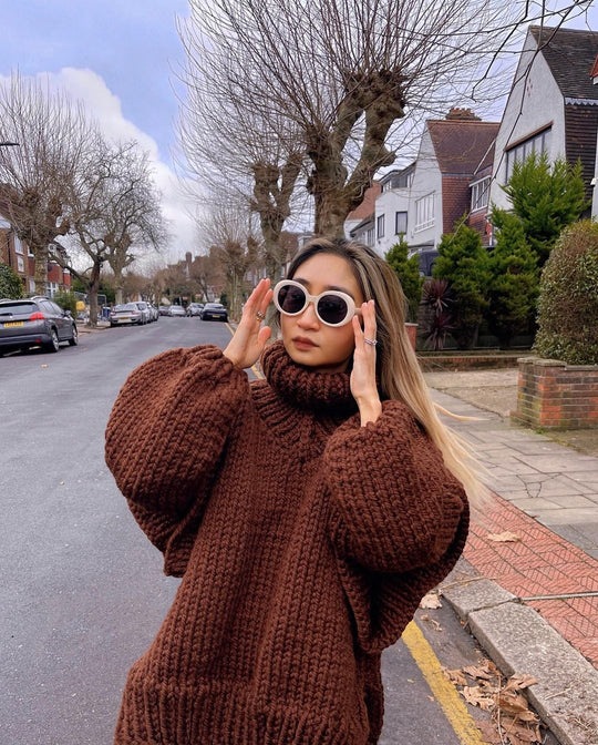 Damen Oversize Grobstrickpullover mit hohem Rollkragen Nord Taschen