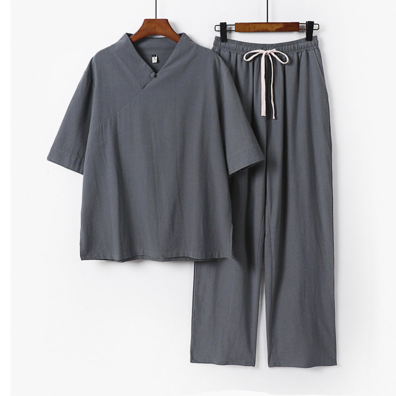 Unisex Leichtes Kimono-Loungewear-Set mit V-Ausschnitt und Tunnelzug-Hose Nord Taschen