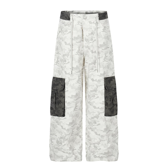 Damen Weite Cargo-Hose mit hohem Bund, Camouflage-Print und Kontrast-Taschen Nord Taschen