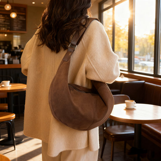 Damen lässige Hobo-Tasche aus weichem Veloursleder mit praktischen Fächern Nord Taschen