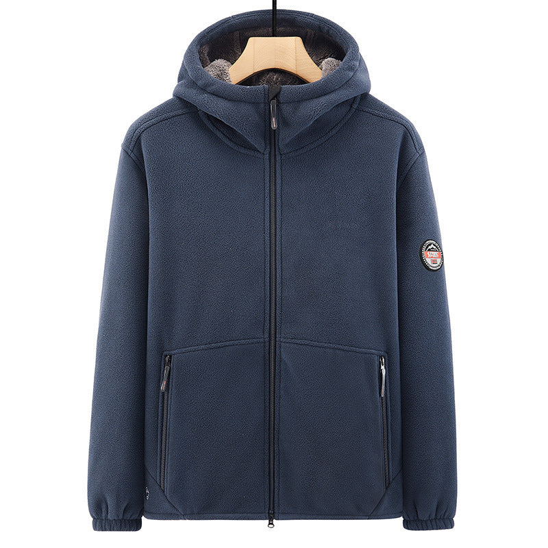 Herren Fleece-Kapuzenjacke mit Teddyfutter, Zwei-Wege-Reißverschluss und verdeckten Reißverschlusstaschen Nord Taschen
