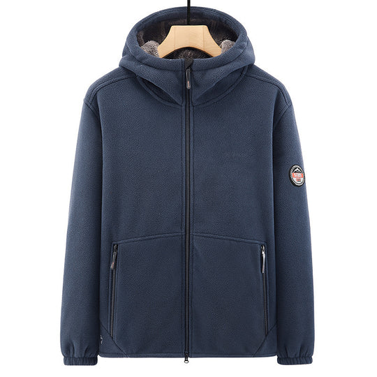 Herren Fleece-Kapuzenjacke mit Teddyfutter, Zwei-Wege-Reißverschluss und verdeckten Reißverschlusstaschen Nord Taschen
