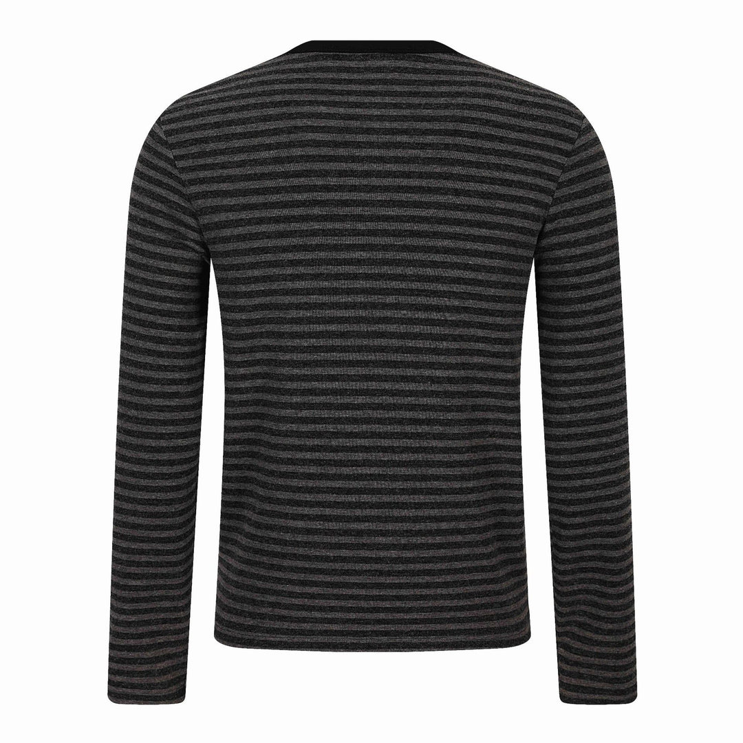 Herren Gestreiftes Longsleeve-Henley mit Knopfleiste und Typo-Print Nord Taschen