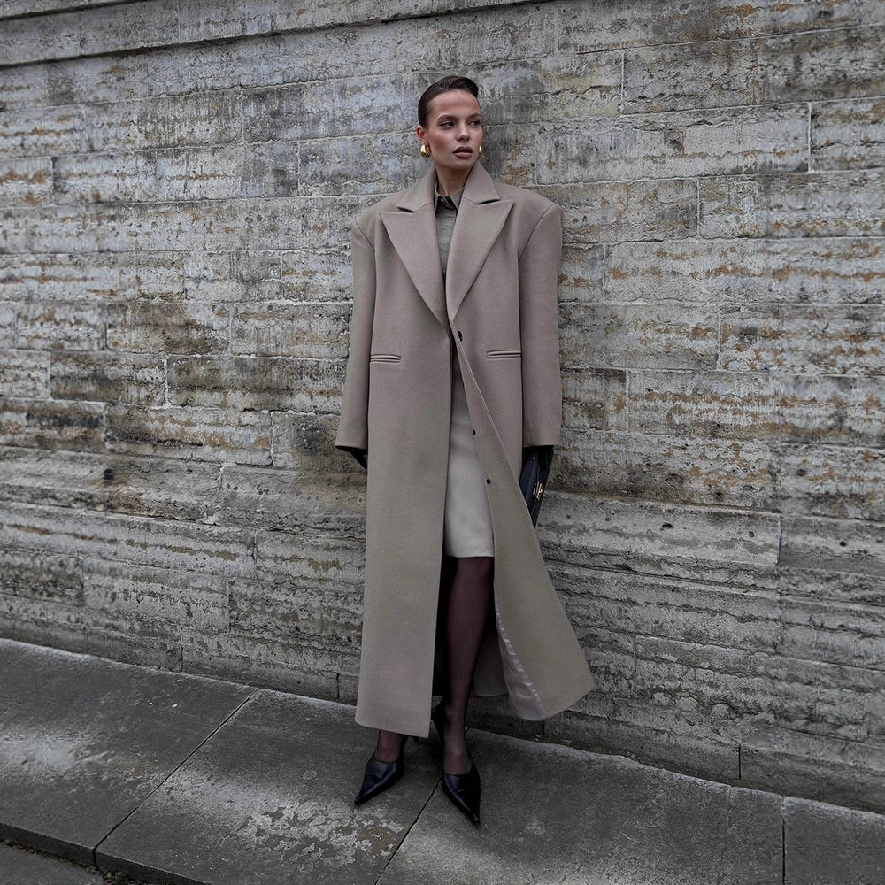 Damen Maxilanger Clean-Cut Wollmixmantel mit übergroßem Revers und gerader Silhouette Nord Taschen