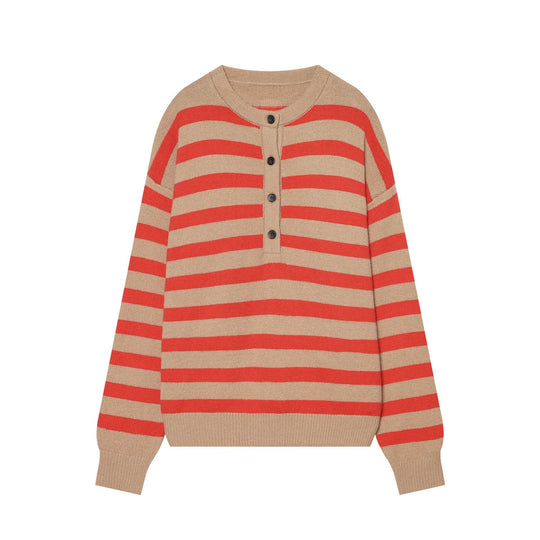 Damen Gestreifter Strickpulli mit Henley‑Knopfleiste und Oversize‑Silhouette Nord Taschen