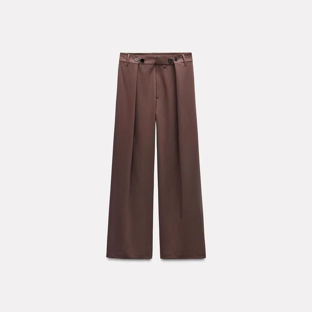 Damen Hochtaillierte Palazzohose mit frontalen Bundfalten und weitem Bein Nord Taschen