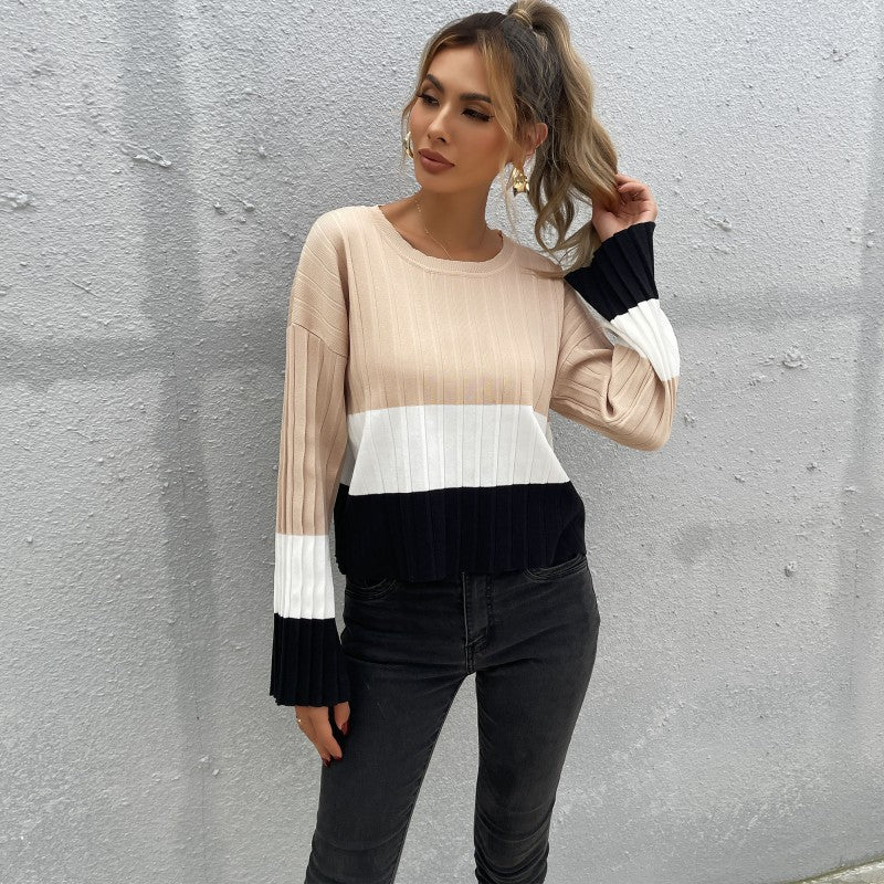 Damen Lässiger Strickpullover mit Rippstruktur und weiten Ärmeln Nord Taschen