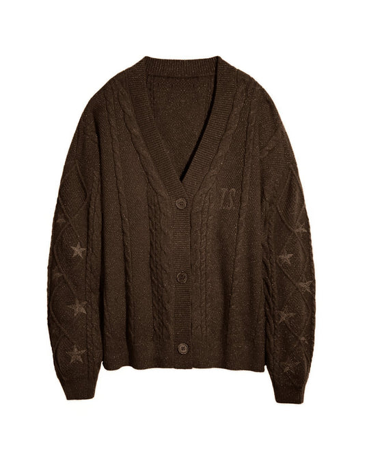 Damen Strickcardigan mit Zopfstrick, Stern‑Stickerei und Glanzfäden Nord Taschen