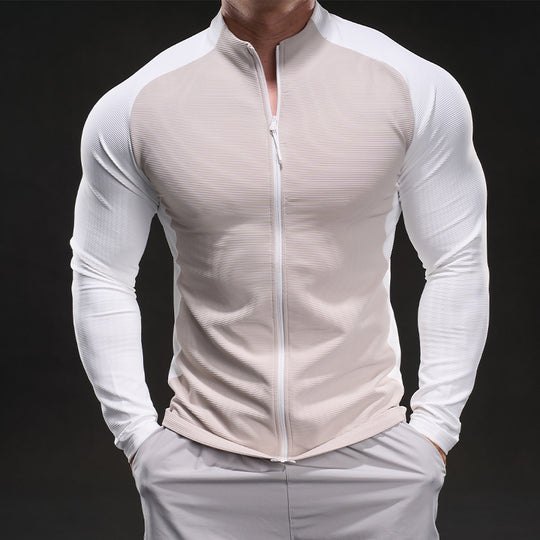 Herren Kompressions-Trainingsshirt mit Stehkragen, durchgehendem Reißverschluss und Raglanärmeln Nord Taschen
