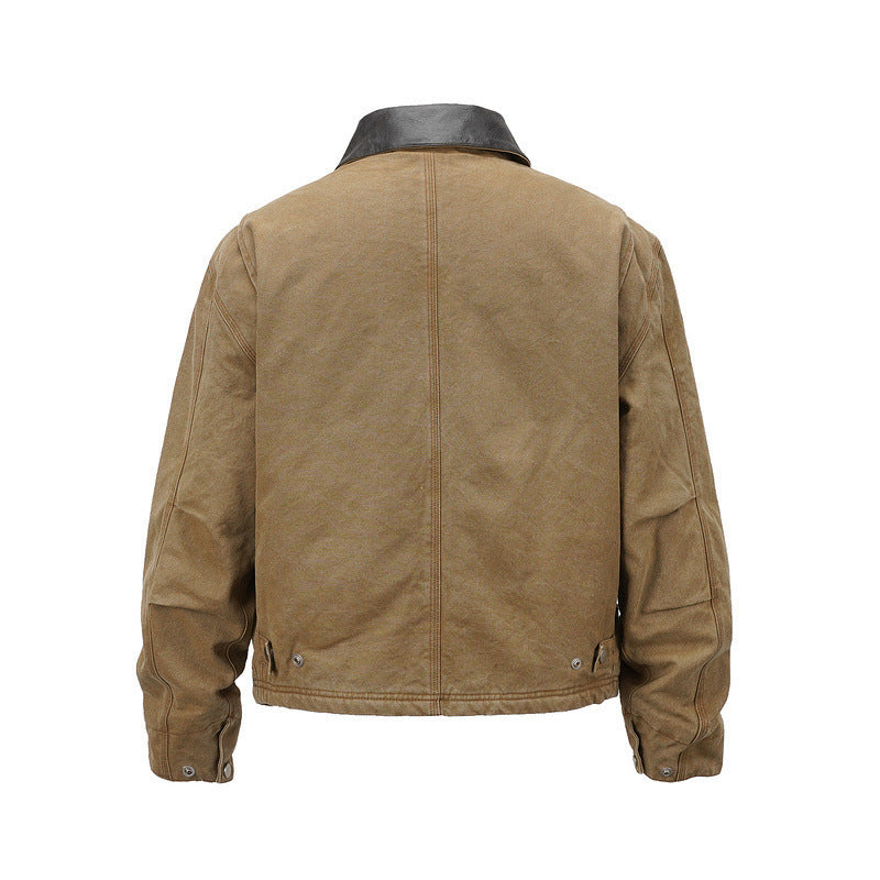 Herren Canvas-Fieldjacke im Overshirt-Look mit Lederkragen und aufgesetzten Pattentaschen Nord Taschen