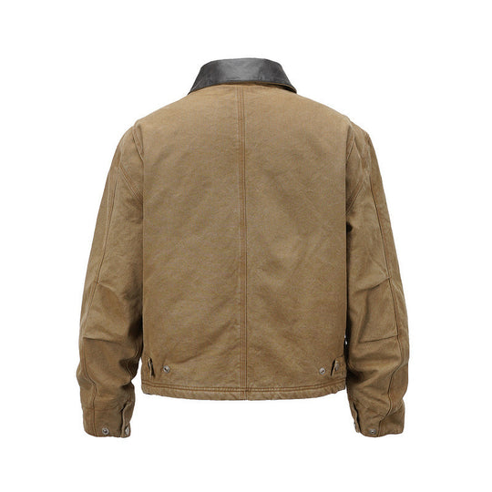 Herren Canvas-Fieldjacke im Overshirt-Look mit Lederkragen und aufgesetzten Pattentaschen Nord Taschen