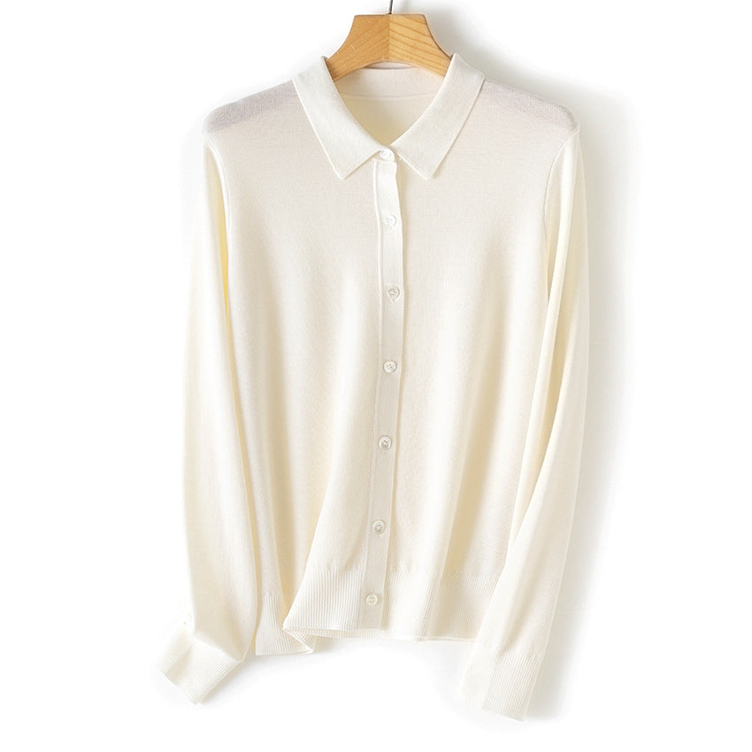 Damen Feiner Strickcardigan mit Hemdkragen und durchgehender Knopfleiste Nord Taschen
