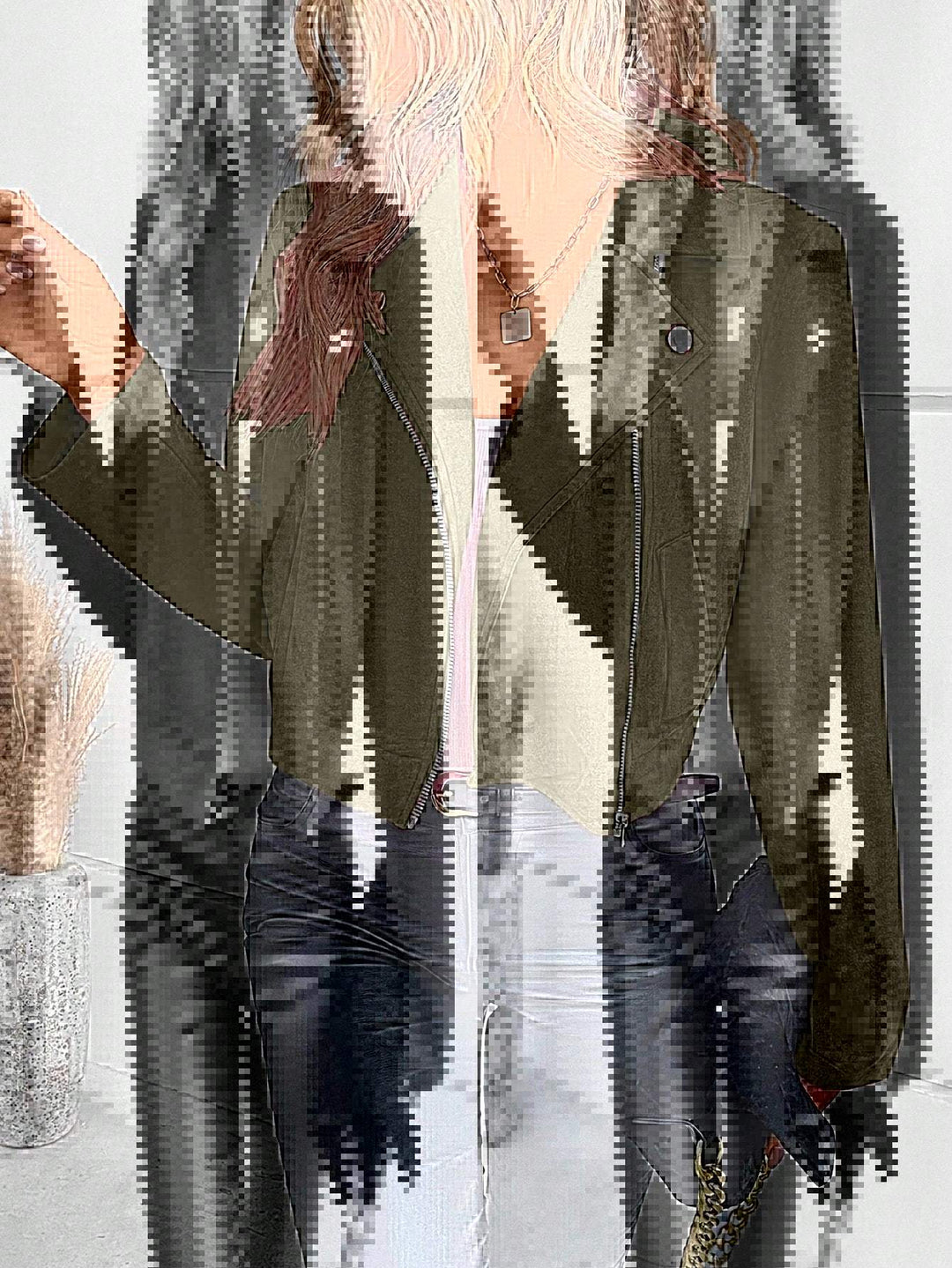 Damen Stylische Bikerjacke aus Kunstleder mit asymmetrischem Reißverschluss