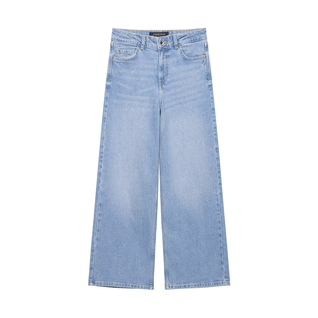 Damen Hochtaillierte weite Denim-Jeans mit klassischem Taschen-Design und geradem Saum Nord Taschen