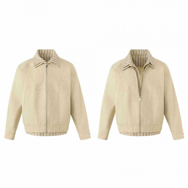 Unisex Leichte Boxy-Übergangsjacke aus Leinenmix mit Reverskragen und innen gestreiftem Besatz Nord Taschen