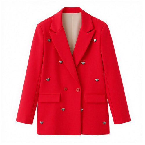 Damen Taillierter Doppelreihiger Blazer mit Herz‑Metallapplikationen und Pattentaschen Nord Taschen