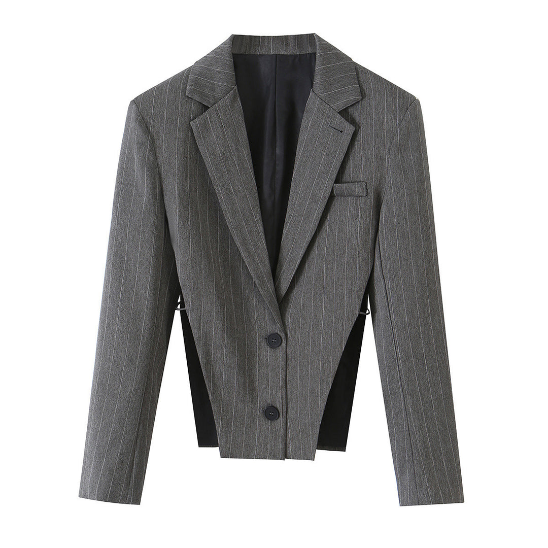 Damen Taillierter Cropped‑Blazer mit Seiteneinsätzen und Nadelstreifen Nord Taschen