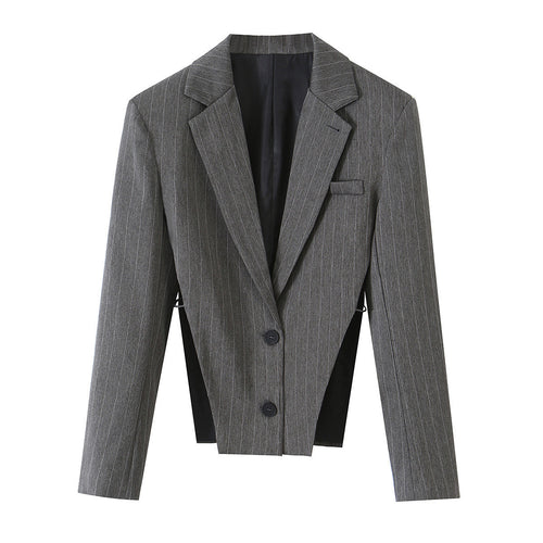 Damen Taillierter Cropped‑Blazer mit Seiteneinsätzen und Nadelstreifen Nord Taschen