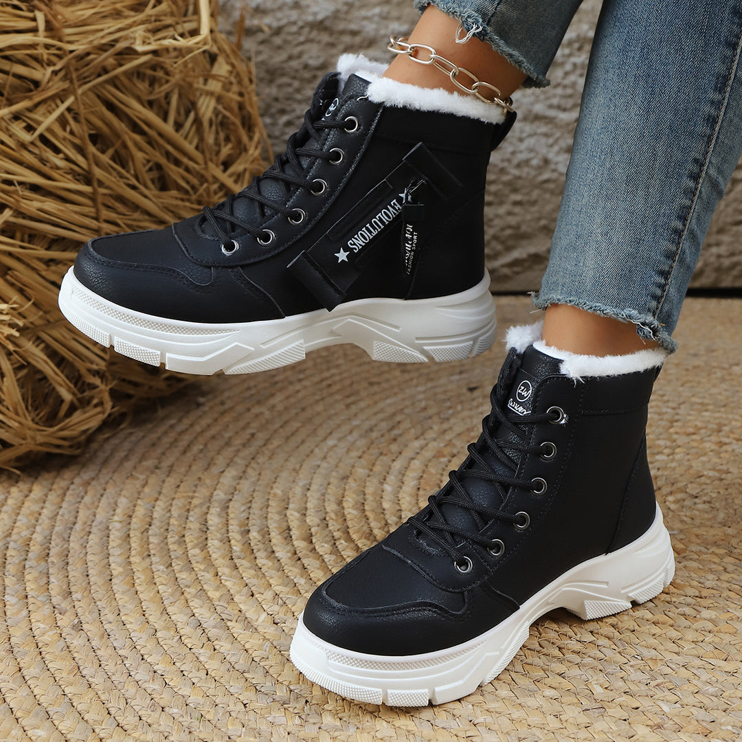 Damen Gefütterte Schnür-Stiefelette mit dicker Profilsohle und Seitenreißverschluss Nord Taschen