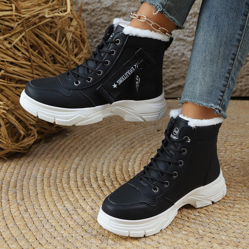 Damen Gefütterte Schnür-Stiefelette mit dicker Profilsohle und Seitenreißverschluss Nord Taschen