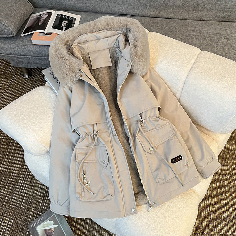 Damen nan wattierter Parka mit abnehmbarer Kunstfellkapuze, Teddyfutter und taillierbarem Kordelzug Nord Taschen