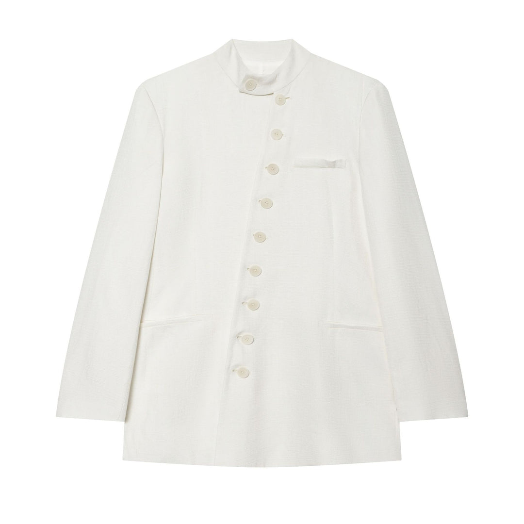 Damen Leichter Bouclé-Blazer mit Stehkragen und Knopfleiste Nord Taschen