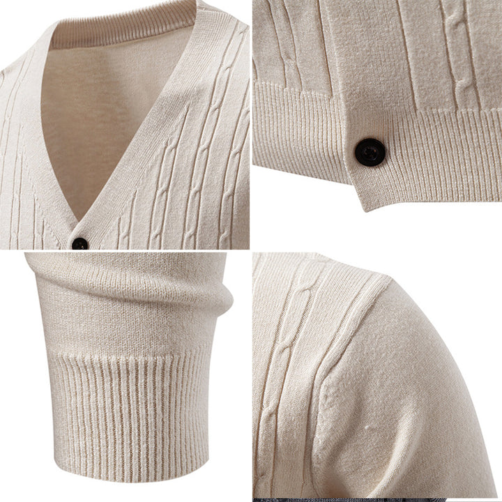 Herren Feinstrick-Cardigan mit tiefem V-Ausschnitt schmaler Passform und vertikalem Zopfstrick Nord Taschen