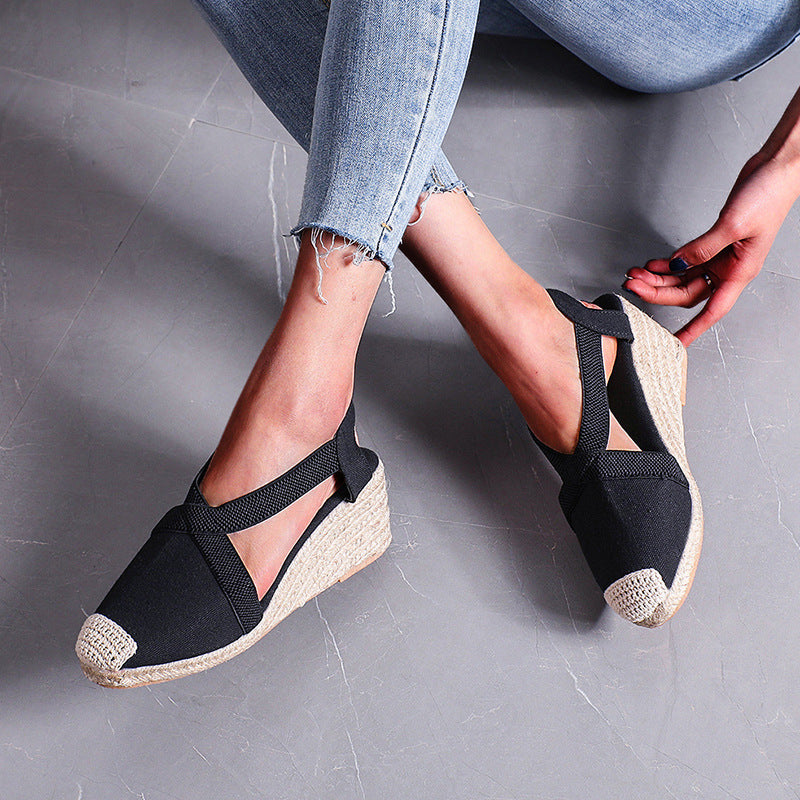 Damen Espadrilles mit elastischen Trägern und Keilabsatz Nord Taschen