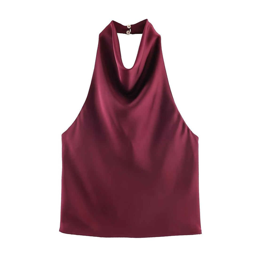 Damen elegantes Haltertop mit fließendem Schnitt und dekorativen Details
