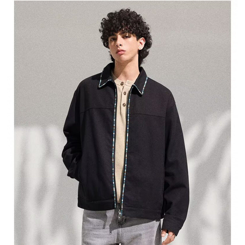 Herren Leichte Blousonjacke mit kontrastierter Zierband-Blende Nord Taschen