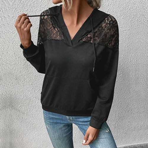 Damen Trendiger Kapuzenpullover mit Spitzenakzenten Nord Taschen