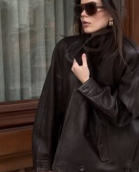 Damen Oversize Lederoptik-Mantel mit strukturierter Oberfläche und weitem Revers Nord Taschen