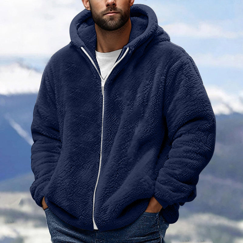Herren Kuschelige Teddy-Fleece-Kapuzenjacke mit Reißverschluss und Oversize-Passform Nord Taschen