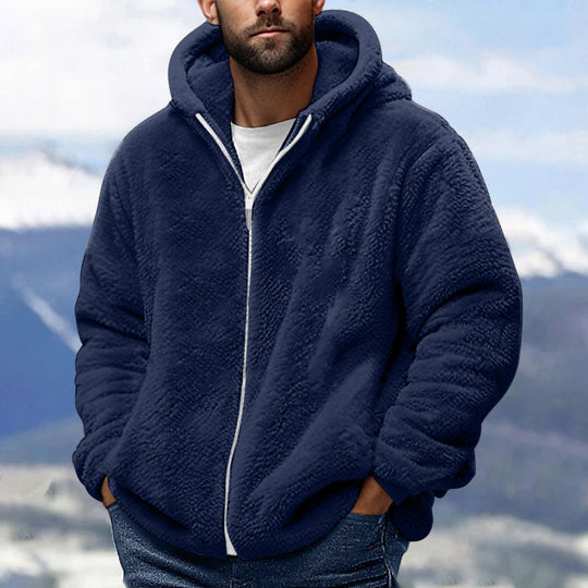 Herren Kuschelige Teddy-Fleece-Kapuzenjacke mit Reißverschluss und Oversize-Passform Nord Taschen