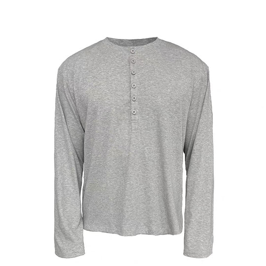 Herren Leichtes Henley-Longsleeve aus Feinrippen‑Jersey mit Knopfleiste und Regular‑Fit Nord Taschen