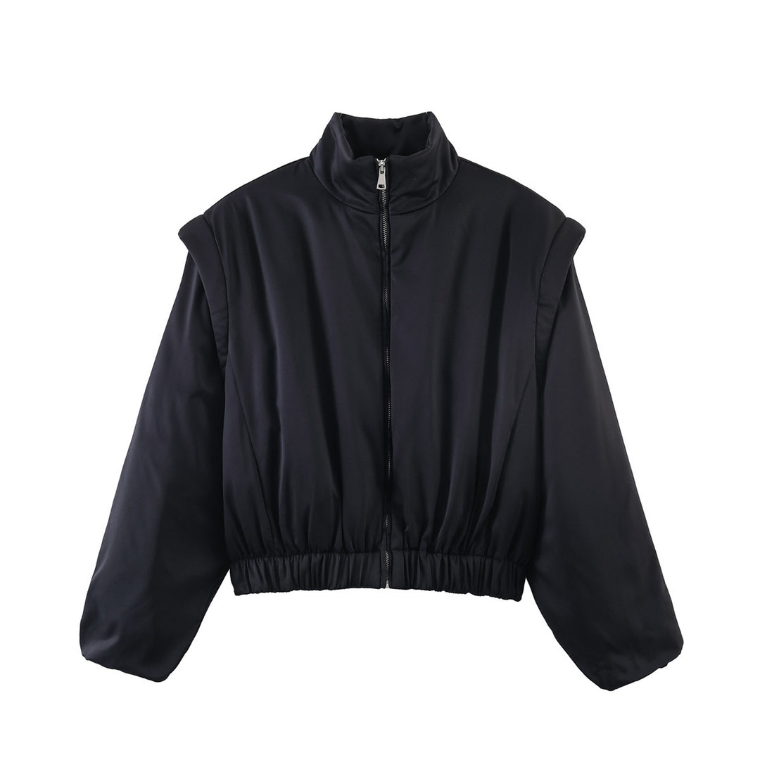 Damen Kurz geschnittener Steppblouson mit hohem Stehkragen und elastischem Saum Nord Taschen
