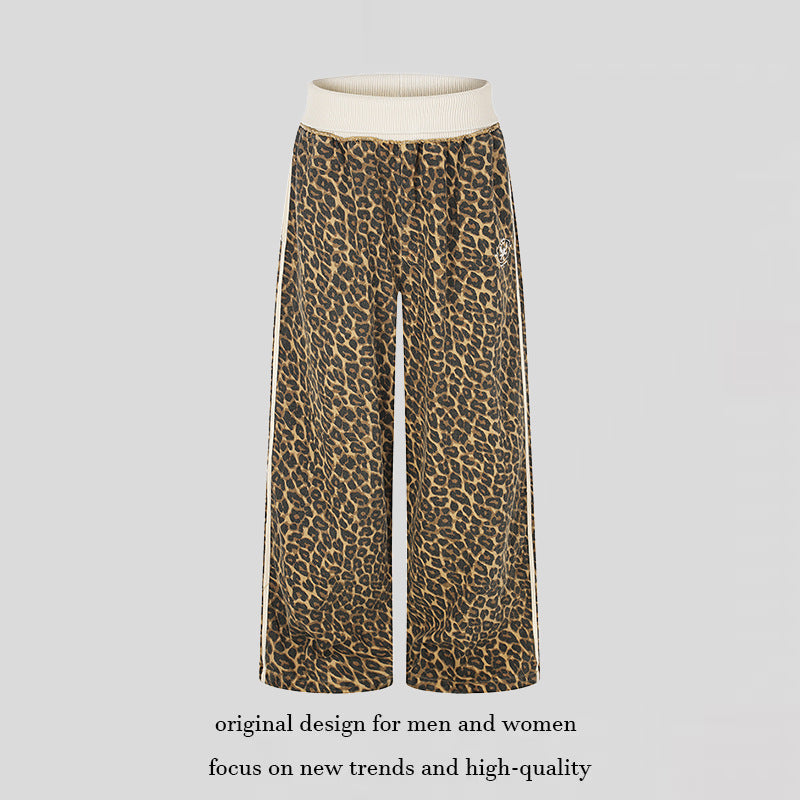 Damen weite Palazzo-Jogginghose mit Leopardenprint und elastischem Rippbund Nord Taschen