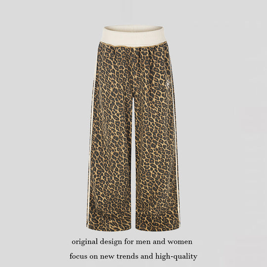 Damen weite Palazzo-Jogginghose mit Leopardenprint und elastischem Rippbund Nord Taschen
