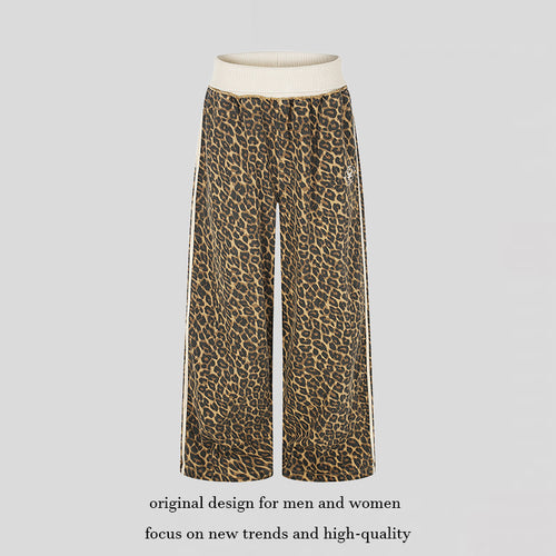 Damen weite Palazzo-Jogginghose mit Leopardenprint und elastischem Rippbund Nord Taschen