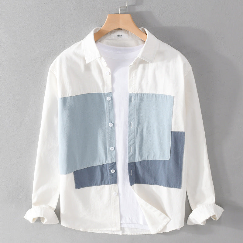 Herren Baumwoll-Overshirt mit farbigen Blockpaneelen und Kentkragen Nord Taschen