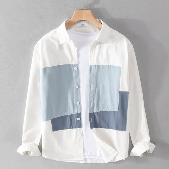 Herren Baumwoll-Overshirt mit farbigen Blockpaneelen und Kentkragen Nord Taschen