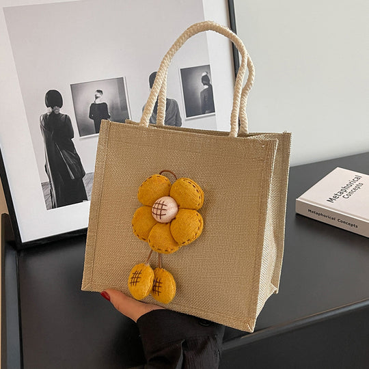 Damen Jute Tragetasche mit floralem Dekor Nord Taschen