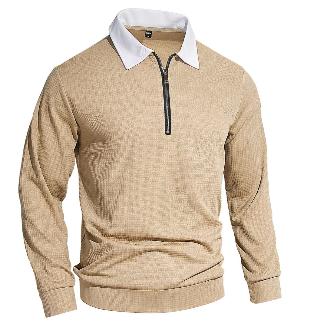 Herren Elegantes Waffelstruktur-Poloshirt mit Halbzip und Kontrastkragen Nord Taschen