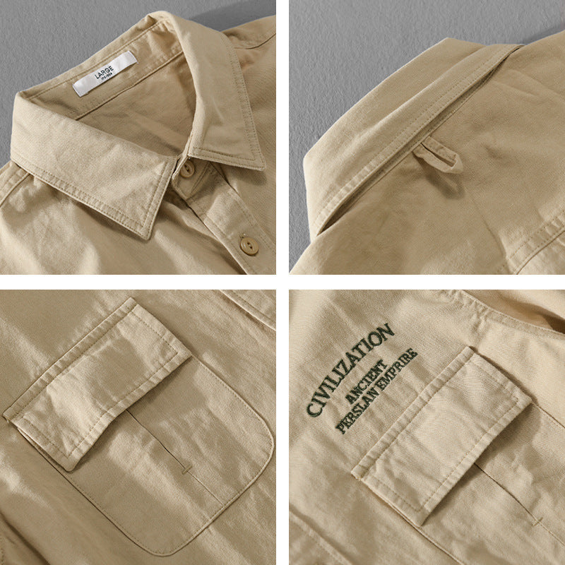 Herren Militärisch inspiriertes Overshirt mit Doppel-Brusttaschen und dezenter Stickerei Nord Taschen