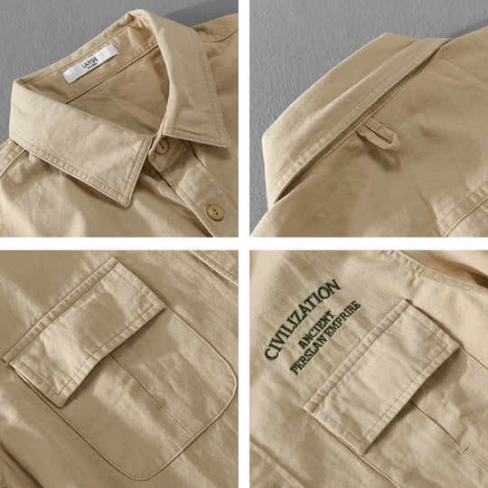 Herren Militärisch inspiriertes Overshirt mit Doppel-Brusttaschen und dezenter Stickerei Nord Taschen