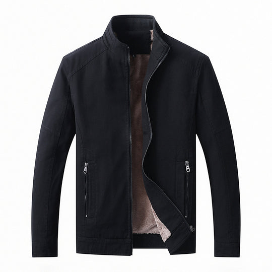 Herren Canvas-Fieldjacke mit Teddyfleece-Innenfutter, Stehkragen und Reißverschluss Nord Taschen