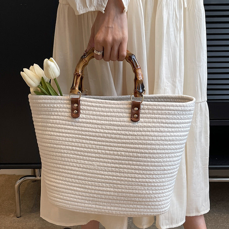Damen Strandtasche mit handgefertigtem Bambusgriff Nord Taschen