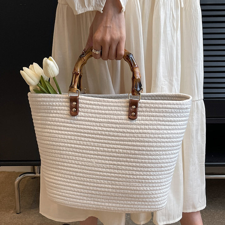 Damen Strandtasche mit handgefertigtem Bambusgriff Nord Taschen