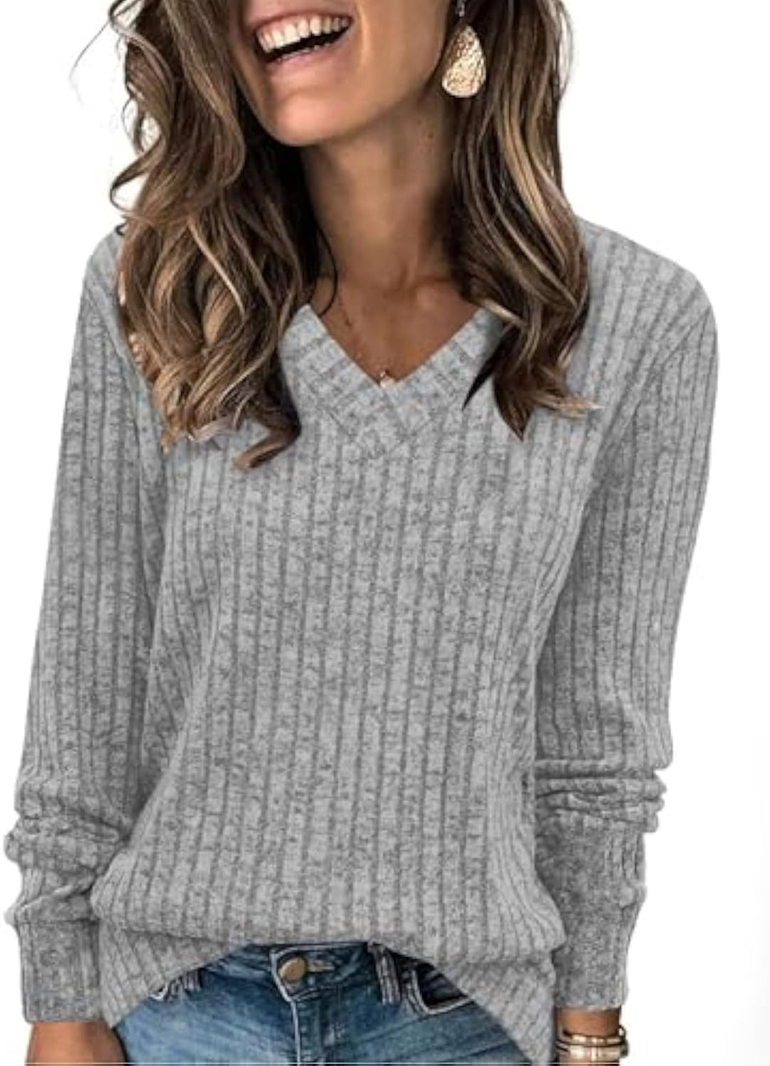 Damen Komfortabler V-Ausschnitt Pullover Nord Taschen